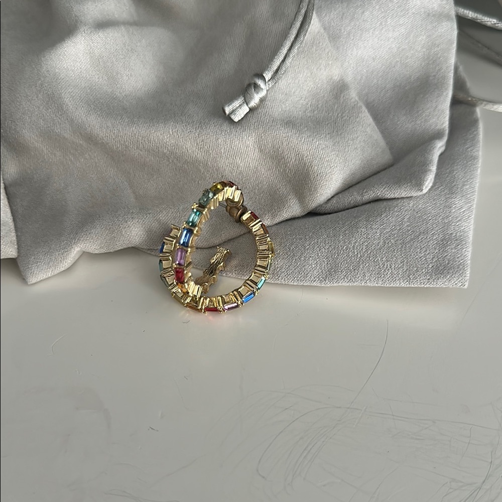 Francesca's Gold and Rainbow Crystal Hoop Earrings